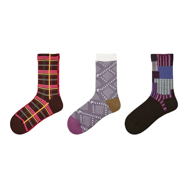 Vine Color Mid Calf Socks Unisex 3 Pack-12