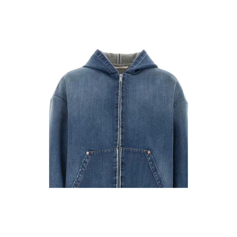 Valentino Zip Up Hooded Denim Jacket-2