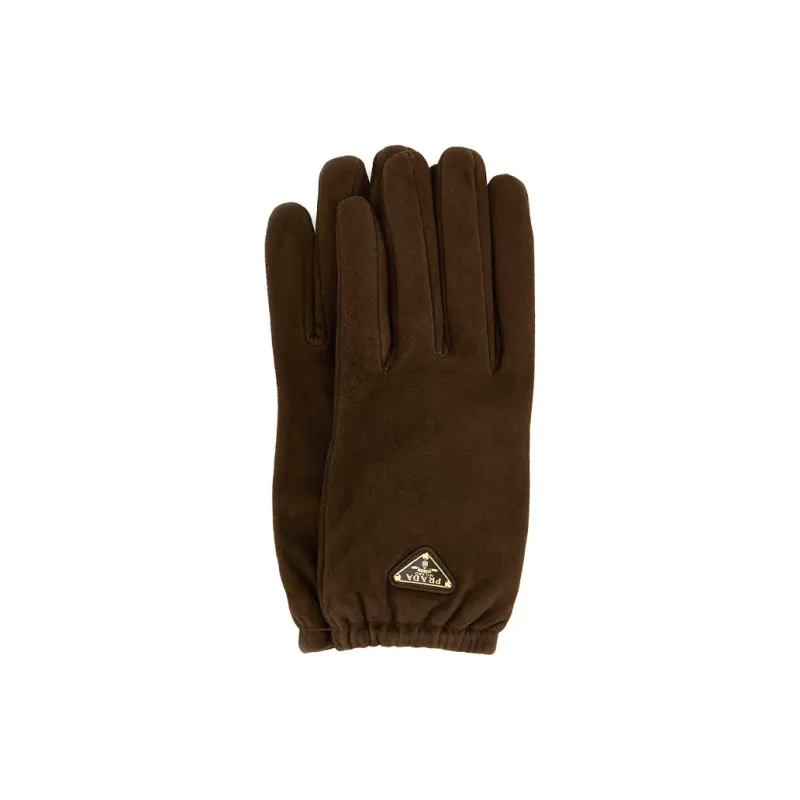 PRADA Suede Gloves Women's Brown-0