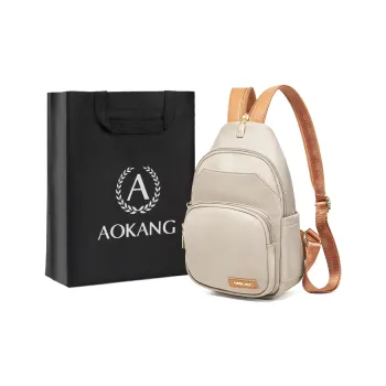 AOKANG Fabric Backpack Shoulder Bag For Business Travel Mini Unisex Khaki/Classic Black