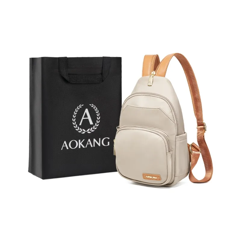 AOKANG Fabric Backpack Shoulder Bag For Business Travel Mini Unisex Khaki/Classic Black-0