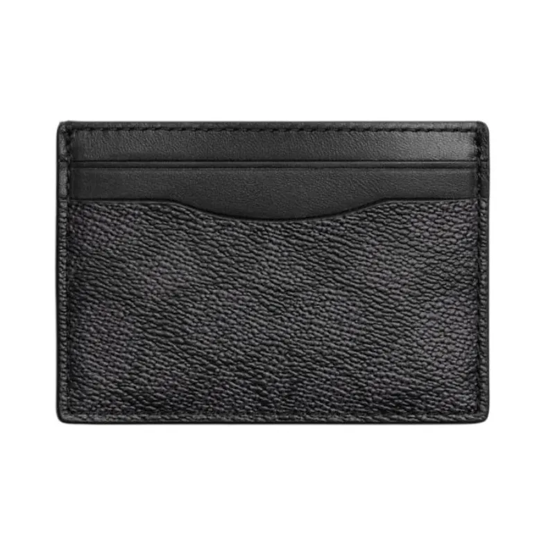 COACH Signature Coated Canvas With Refined Calfskin Card Holder Mini Men's Charcoal-0