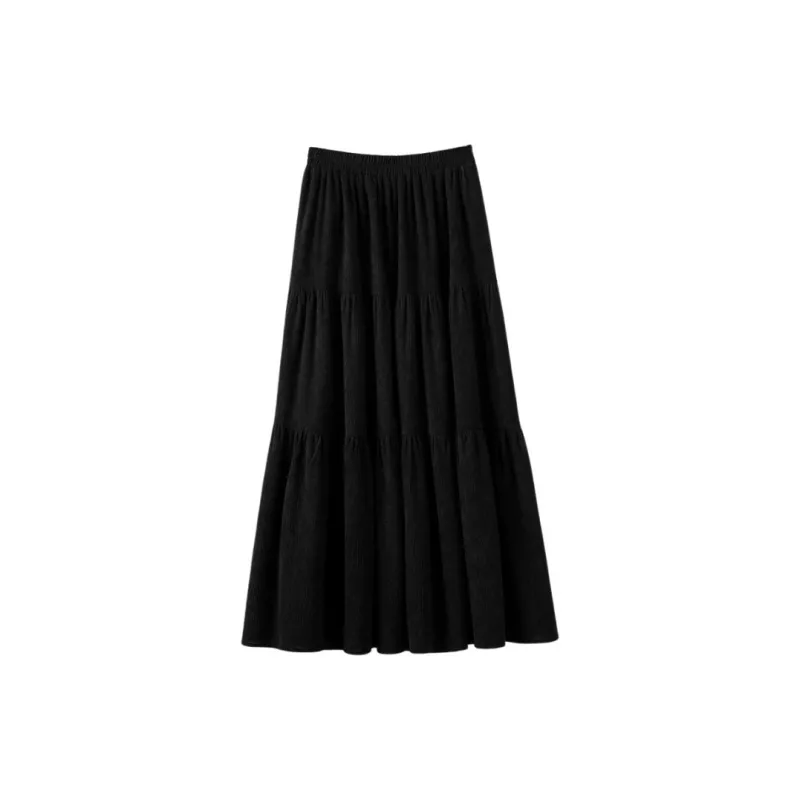 Late White Casual Long Skirt Women's Black-2