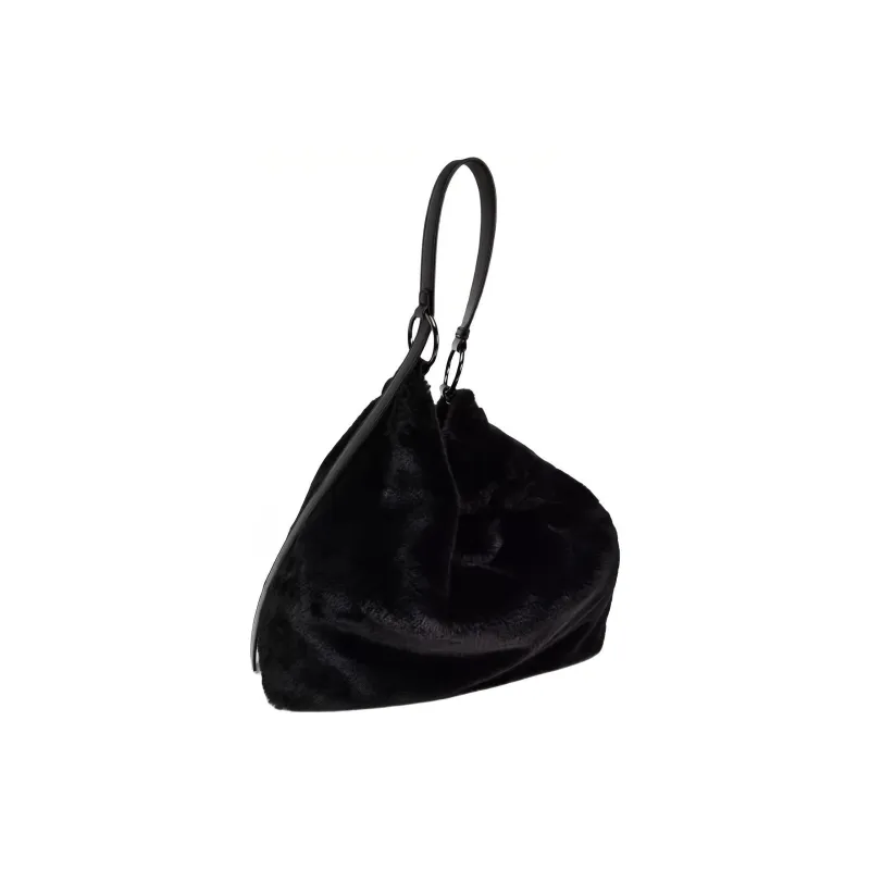 ZARA Polyester Bucket Bag Handbag Shoulder Bag Large Size Women's Black-3