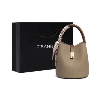 C°BANNER Cow Leather With Synthetic Leather Bucket Bag Handbag Women's Elephant Gray
