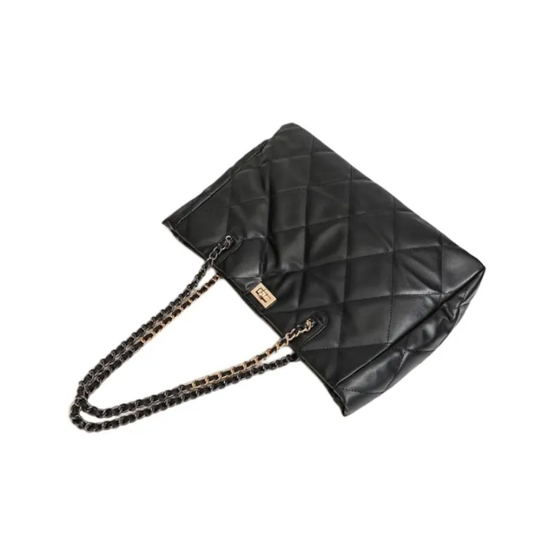 NX DOUGHNUT PU Large Capacity Diamond Pattern Chain Bag Shoulder Bag Regular Women's Black-2