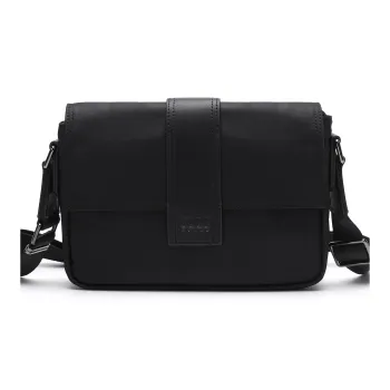 ELLE HOMME Fabric, Synthetic Leather Shoulder Bag Regular Men's Black
