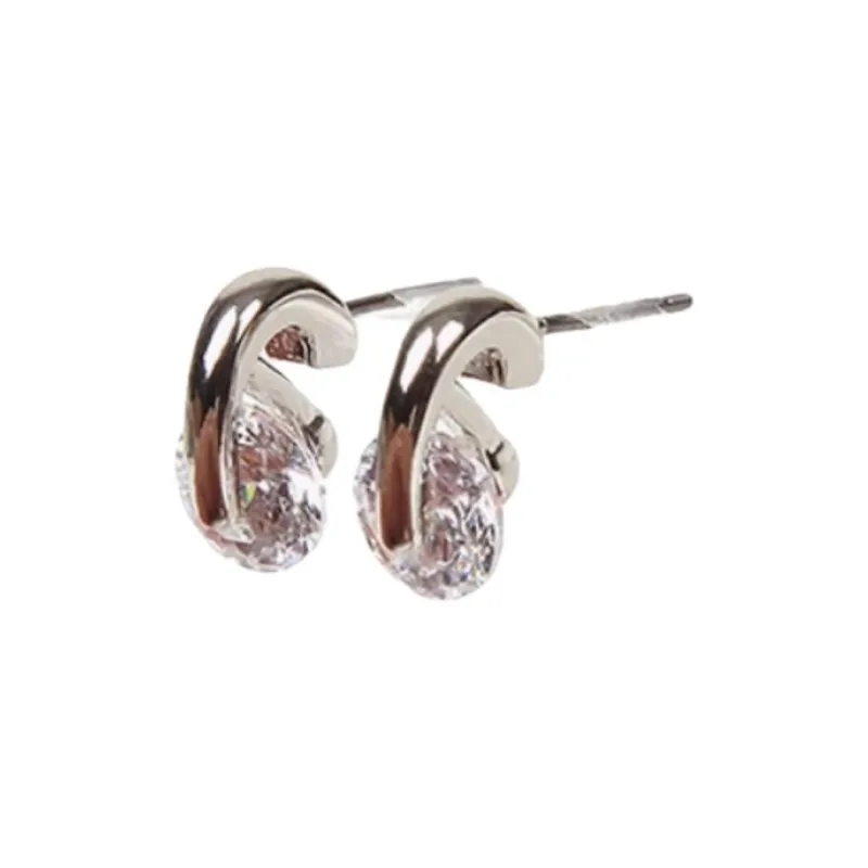 GIVENCHY Alloy Artificial Crystal Stud Earrings Women's Silver-1