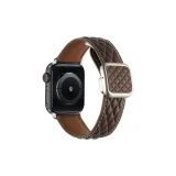 Square Clasp Diamond Pattern Magnetic Genuine Leather, Dark Coffee