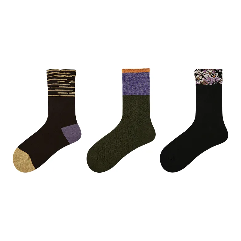 Vine Color Mid Calf Socks Unisex 3 Pack-9