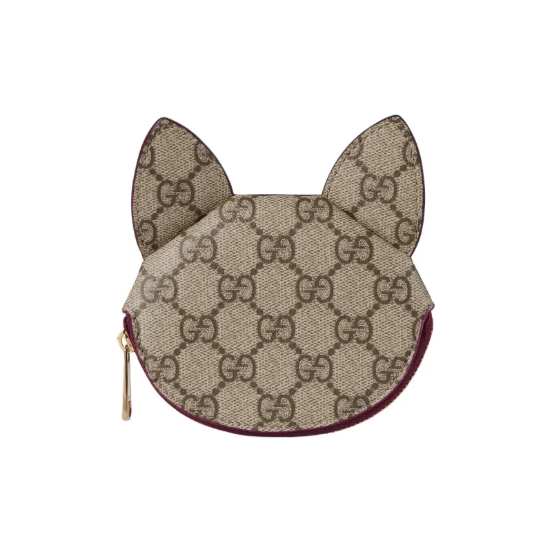 GUCCI Coated Canvas Coin Purse Women's Beige & Dark Brown-2