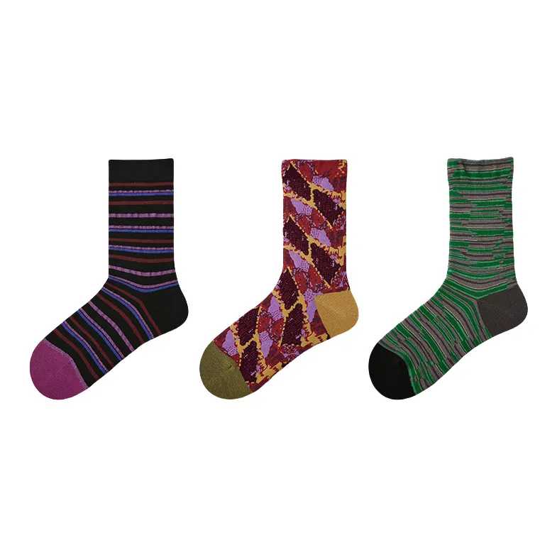 Vine Color Mid Calf Socks Unisex 3 Pack-7