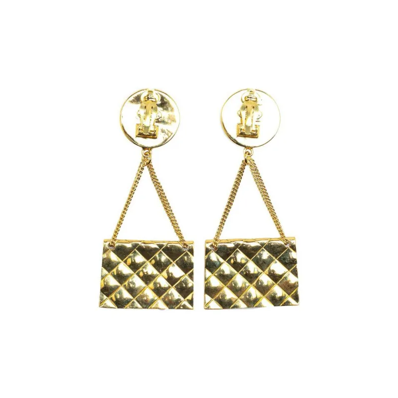 CHANEL 1995 Plated Cc 2.55 Flap Bag Clip On Costume Earrings-1