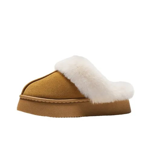 HUANQIU Fuzzy Odor-Resistant Abrasion-Resistant Wrap-toe Slippers Women's Brown
