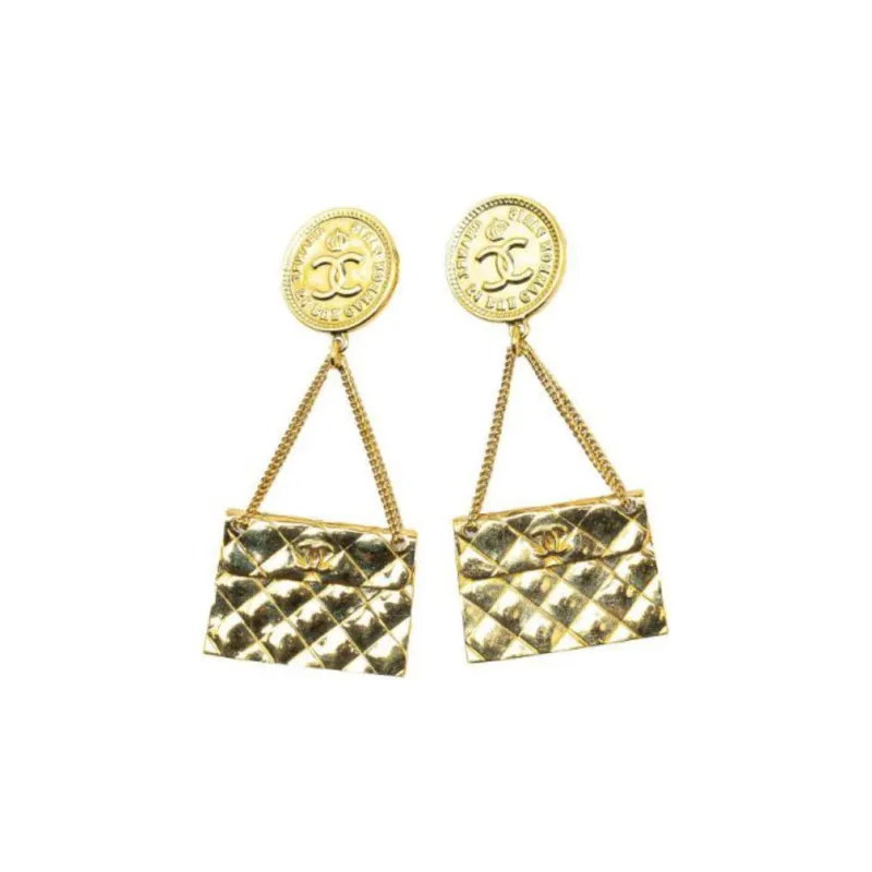 CHANEL 1995 Plated Cc 2.55 Flap Bag Clip On Costume Earrings-2