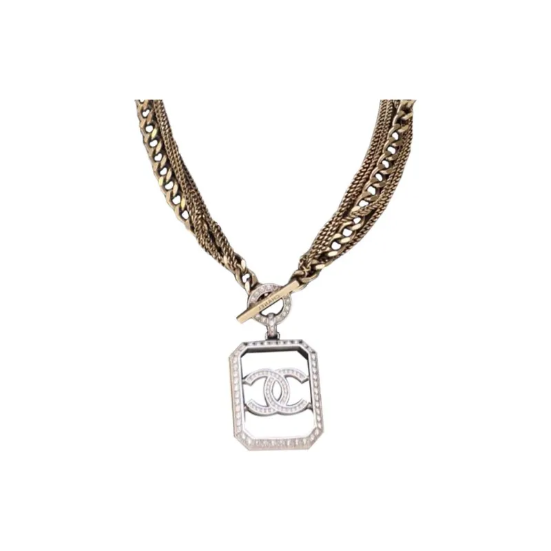 CHANEL 2018 Plated Crystal Cc Multi Strand Toggle Costume Necklace-2