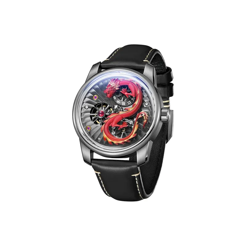 OBLVLO Automatic Mechanical Movement Genuine Leather Strap Watch Men's Watches Black Dial-12