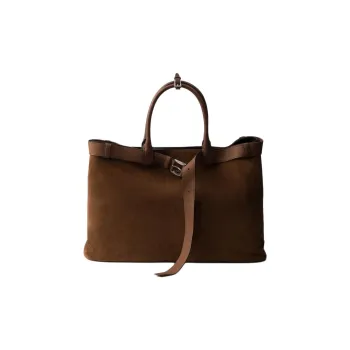 PRADA Suede Tote Bag Shopping Bag Shoulder Bag Crossbody Bag Handbag Women's Coffee