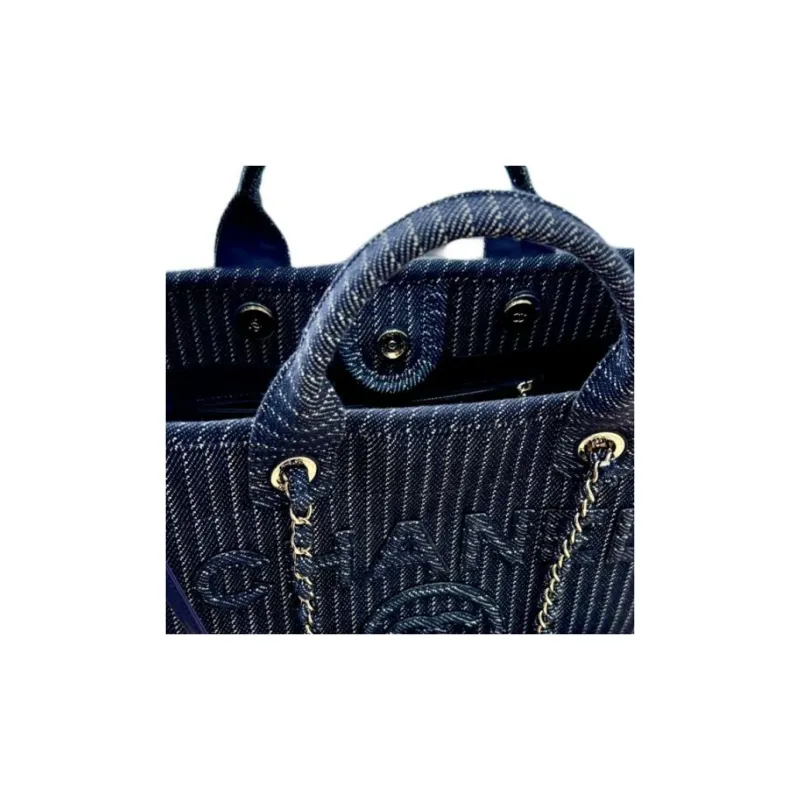 CHANEL Denim & Metal Tote Bag, Shopping Bag, Shoulder Bag, Handbag Women's Dark Blue-5