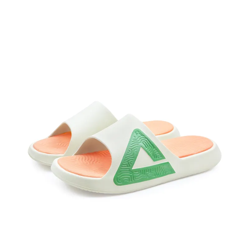 PEAK Tai Ji1.0 Quiet Slip Resistant Odor Resistant Slide Slippers Men's White Orange Green-3