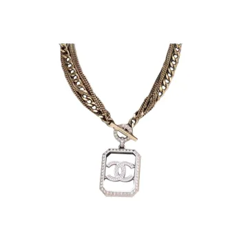 CHANEL 2018 Plated Crystal Cc Multi Strand Toggle Costume Necklace