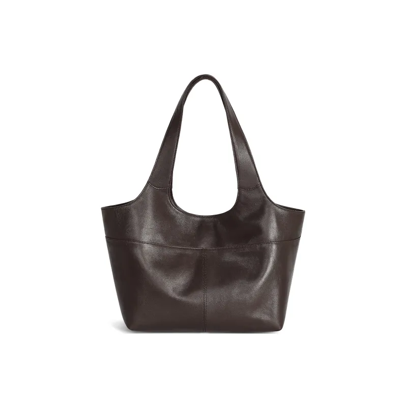 CASSILE Sheepskin Shoulder Bag Soft Bag Portable Laptop Bag Shopping Bag Shoulder Bag Large Size Women's Chocolate-4