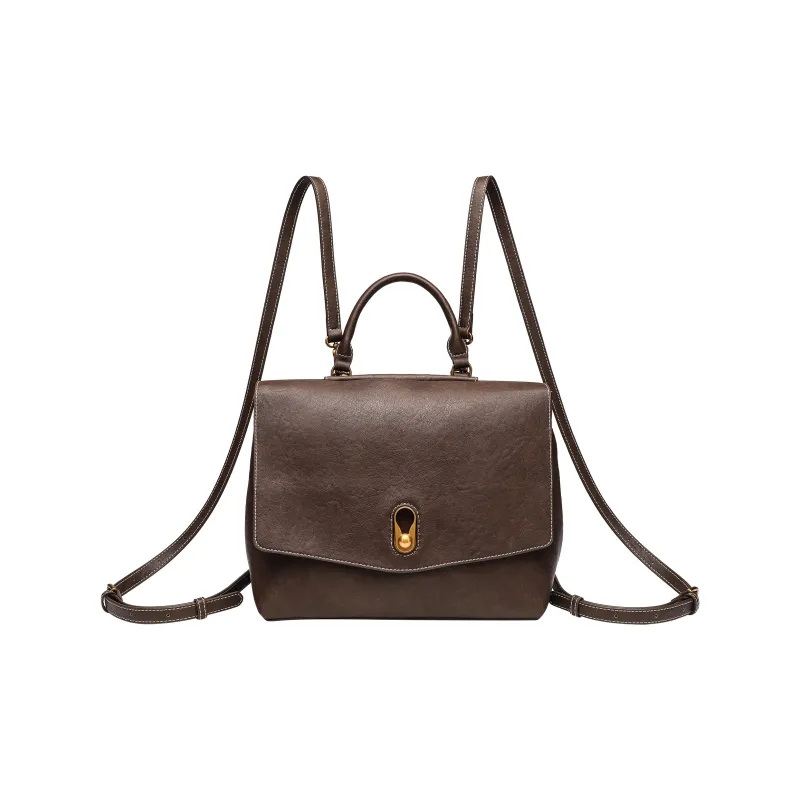GELANNI Polyurethane Patchwork With Cow Leather Backpack Unisex Coffee-0