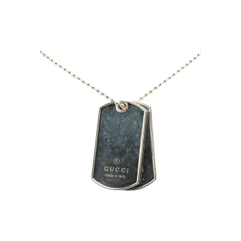 GUCCI 2000 2015 Sterling Double Dog Tag Pendant Costume Necklace