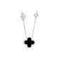 925 Sterling Silver, Wish Four-Leaf Clover Double-Sided Necklace (Black)