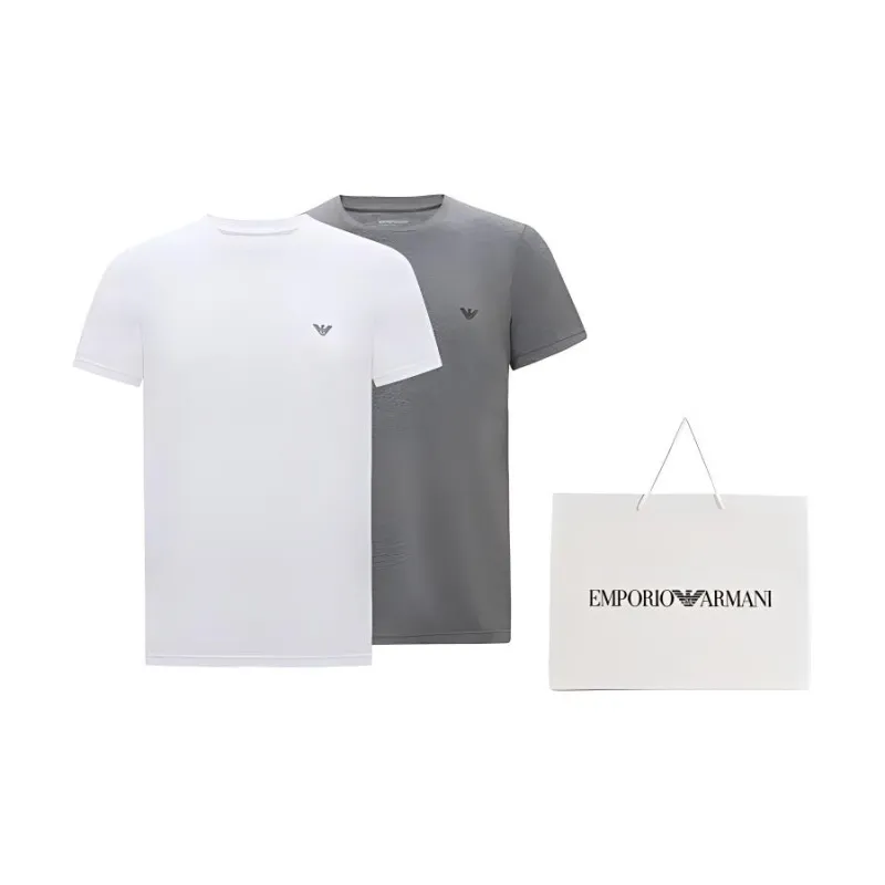 EMPORIO ARMANI SS24 Regular Logo Print Crew Neck Short Sleeved T Shirt Men's Men's 2 Pack 2 Pack-3