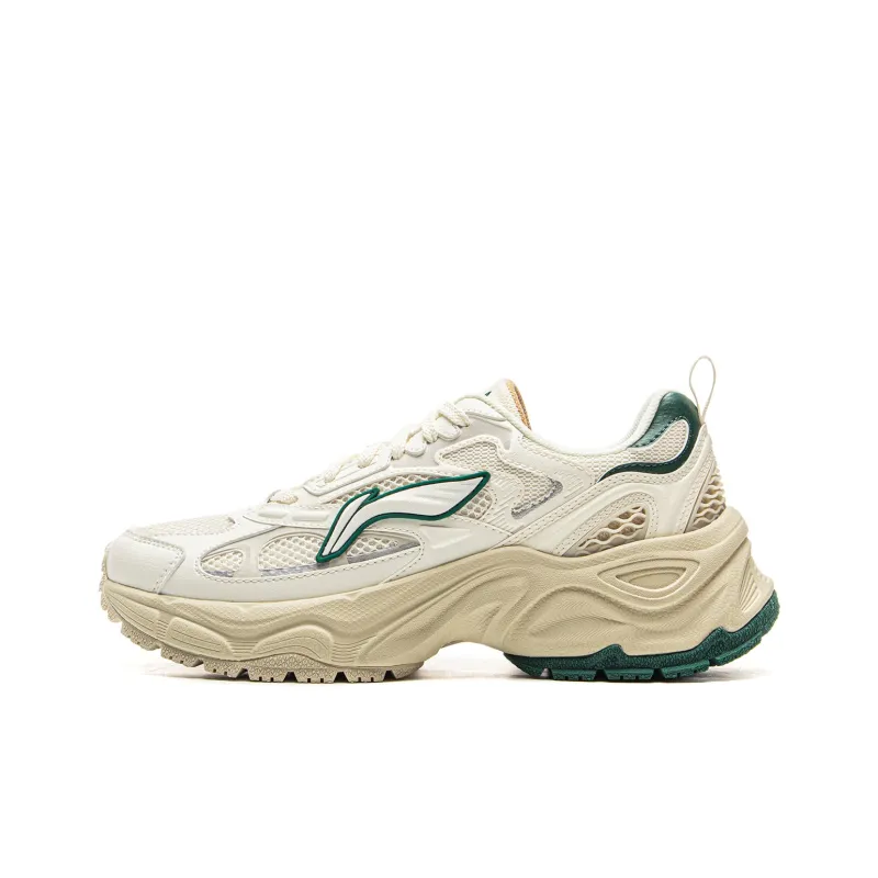 LiNing Star Ring Slip Resistant, Abrasion Resistant, Breathable Low Top Casual Shoes Women's White Green-0