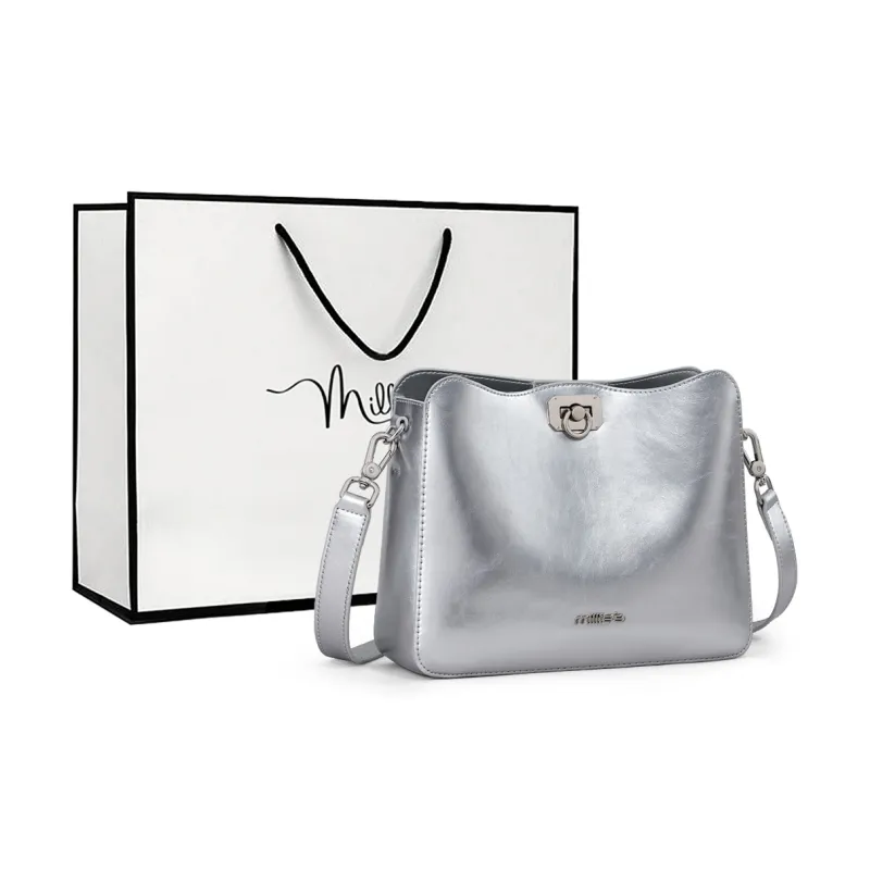 MILLIE'S Synthetic Leather Shoulder Bag, Crossbody Bag, Bucket Bag Women's Silver-0