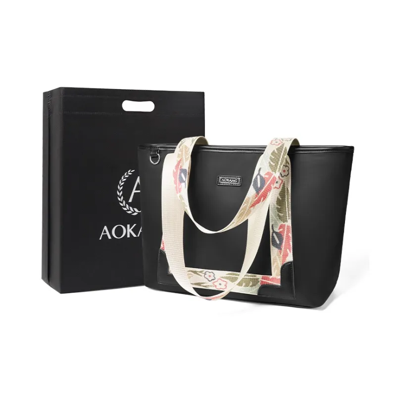 AOKANG Fabric Tote Bag, Shoulder Bag, Shopping Bag Large Size Women's Classic Black/Khaki-0