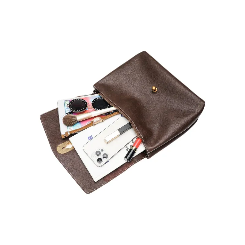 GELANNI Polyurethane Patchwork With Cow Leather Backpack Unisex Coffee-3