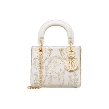 DIOR Lady Dior Cow Leather Crossbody Handbag Mini Women's Milk White
