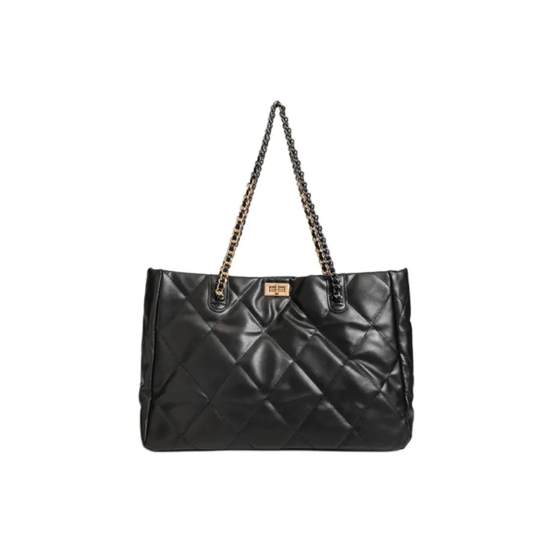 NX DOUGHNUT PU Large Capacity Diamond Pattern Chain Bag Shoulder Bag Regular Women's Black-1