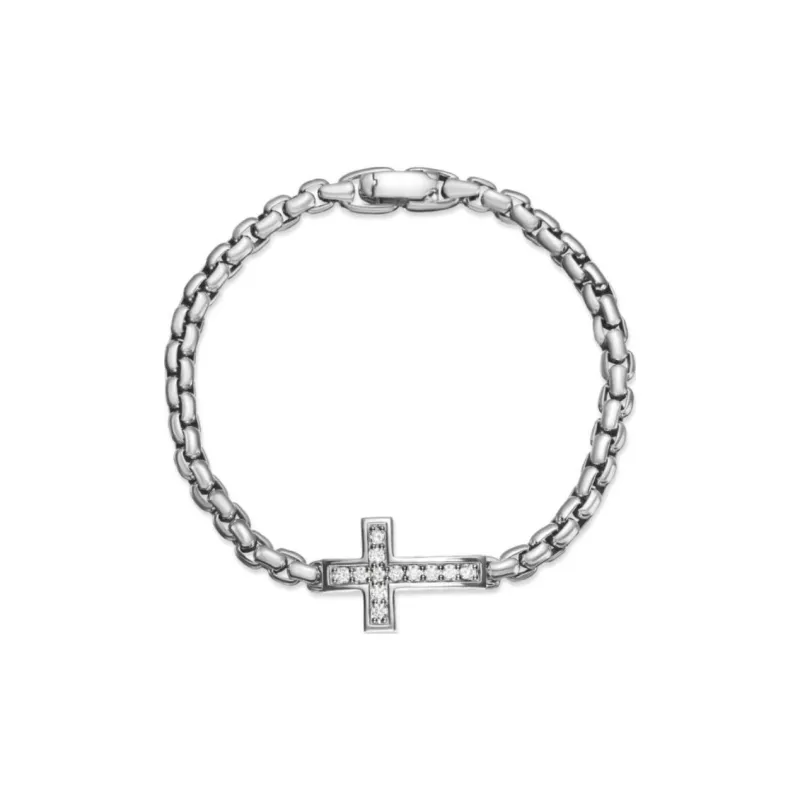 David Yurman Sterling Silver Cross Diamond Bracelet-2