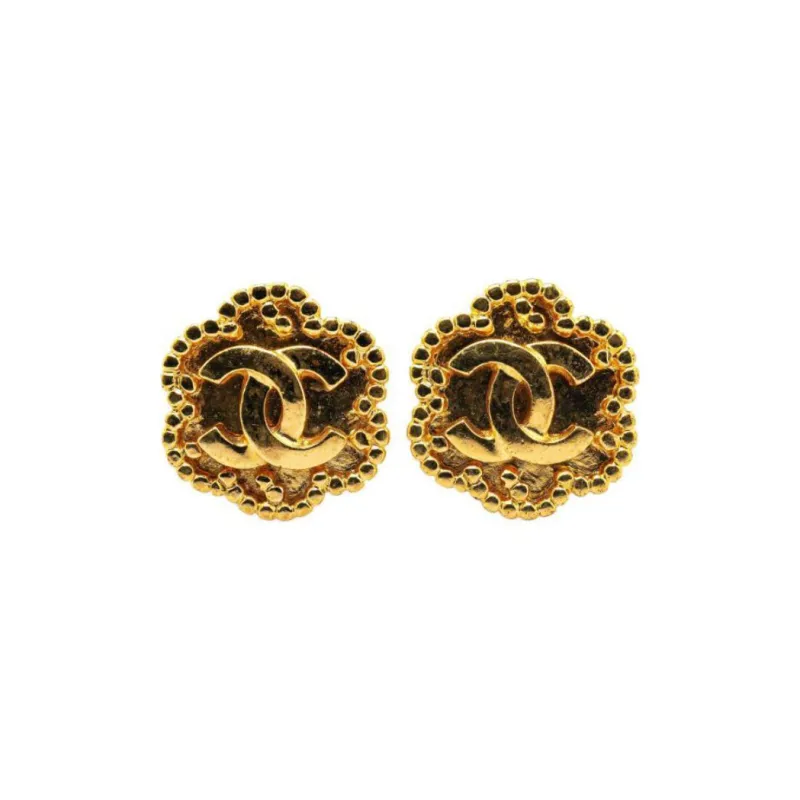 CHANEL 1996 Plated Cc Flower Clip On Earrings Costume Earrings-1