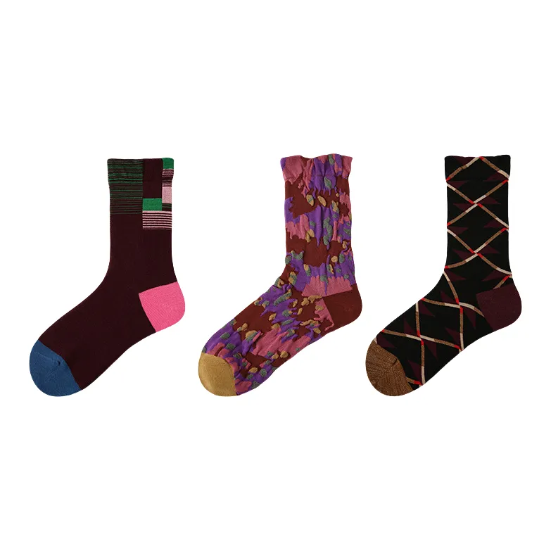 Vine Color Mid Calf Socks Unisex 3 Pack-1