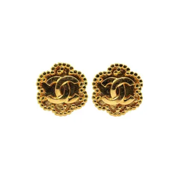 CHANEL 1996 Plated Cc Flower Clip On Earrings Costume Earrings