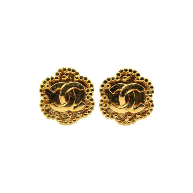 CHANEL 1996 Plated Cc Flower Clip On Earrings Costume Earrings-0