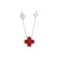 925 Sterling Silver, Wish Four-Leaf Clover Double-Sided Necklace (Red)