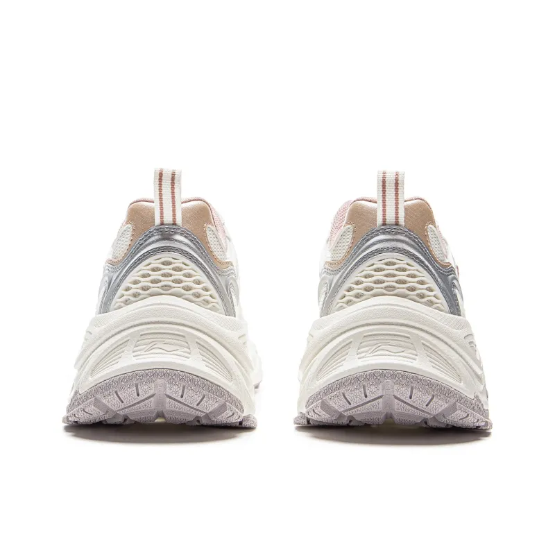 LiNing Star Ring Cushioned Slip Resistant Abrasion Resistant Breathable Low Top Casual Shoes Women's White Silver-5
