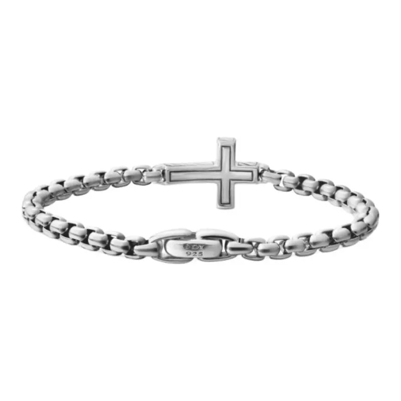 David Yurman Sterling Silver Cross Diamond Bracelet-1