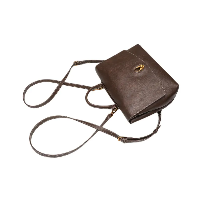 GELANNI Polyurethane Patchwork With Cow Leather Backpack Unisex Coffee-5
