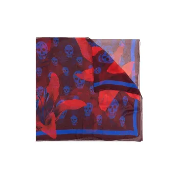 Alexander McQueen Skull Floral Printed Finished Edeg Scarf