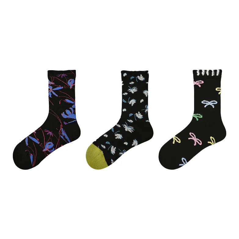 Vine Color Mid Calf Socks Unisex 3 Pack-8