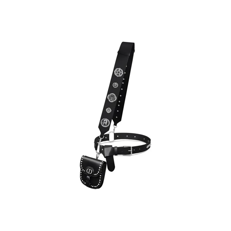 DIOR Cow Leather Leather Belts Women's Black --1