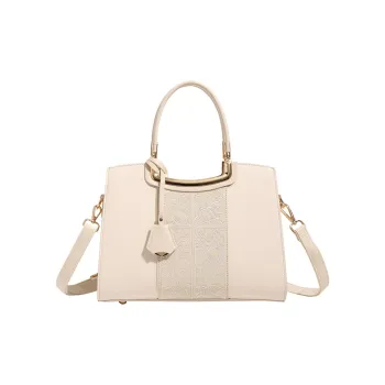 H YXIANG Microfiber Synthetic Leather Tote Bag Shopping Bag Handbag Women's Ecru