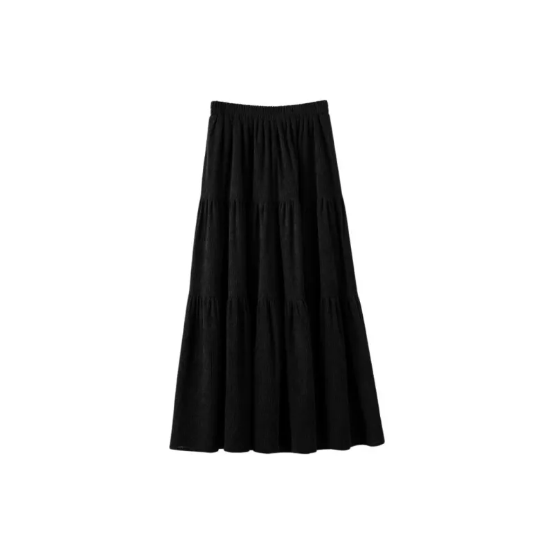 Late White Casual Long Skirt Women's Black-3